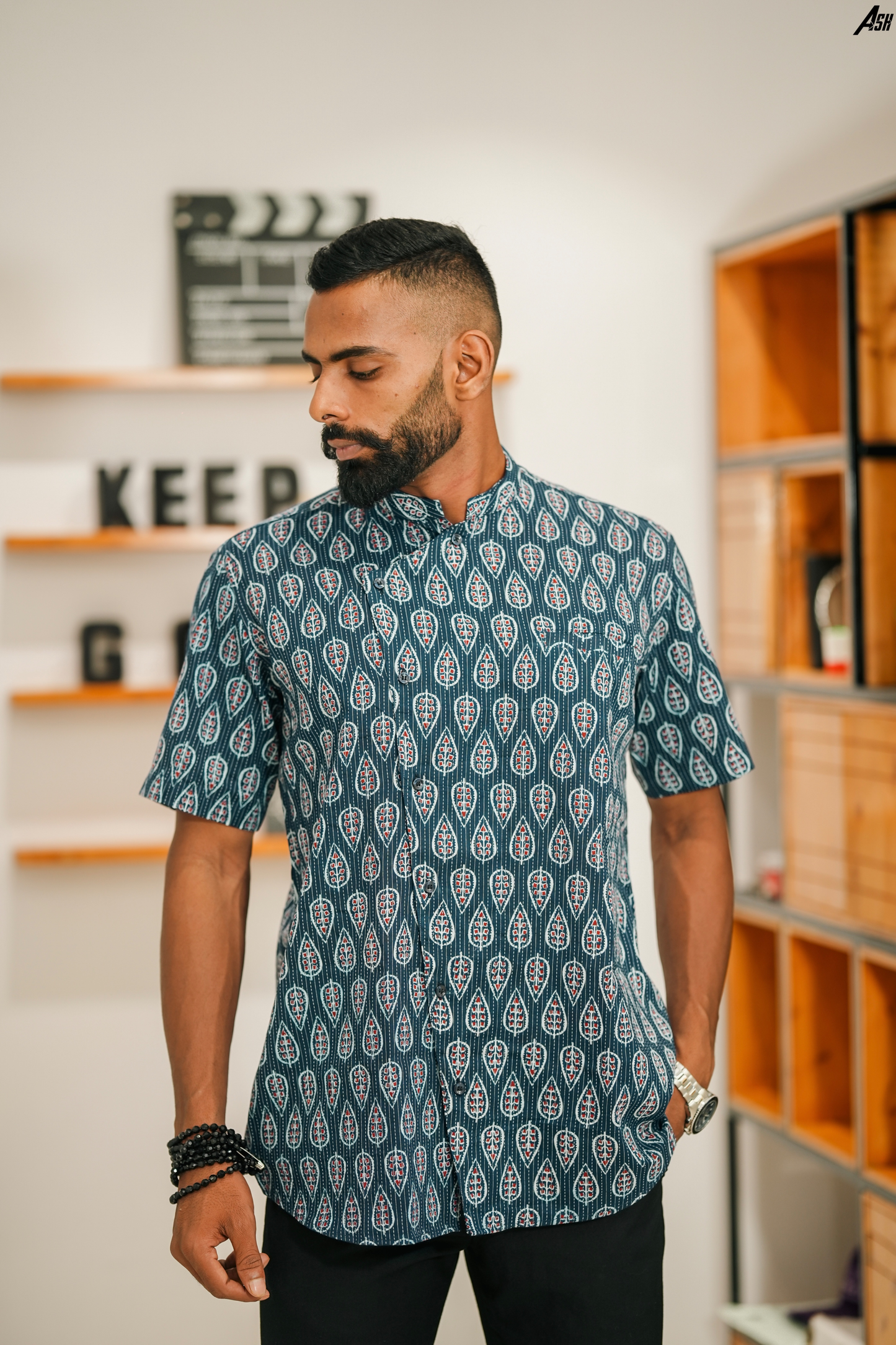 Asymmetrical ajrakh leaf print Shirt