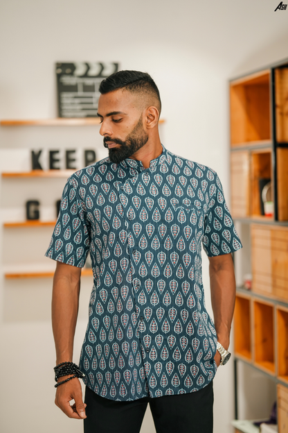 Asymmetrical ajrakh leaf print Shirt
