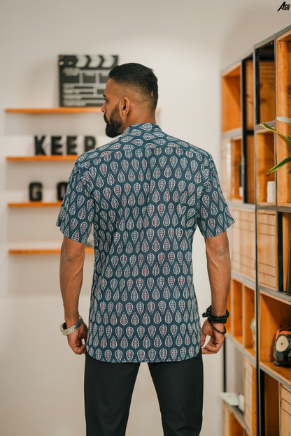 Asymmetrical ajrakh leaf print Shirt