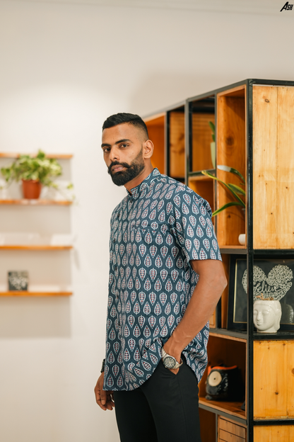 Asymmetrical ajrakh leaf print Shirt