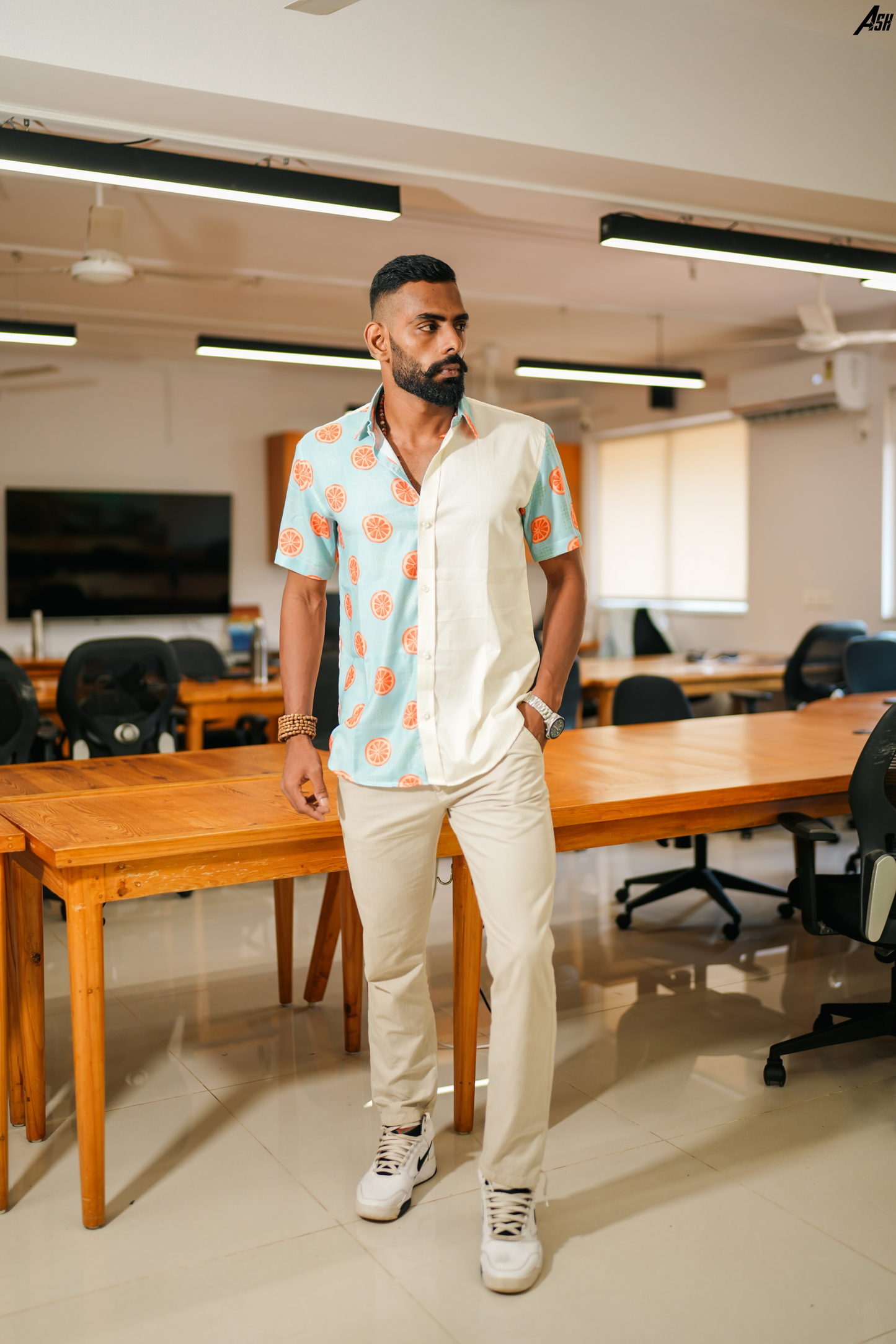Half and Half White and Blue Tangerine Shirt