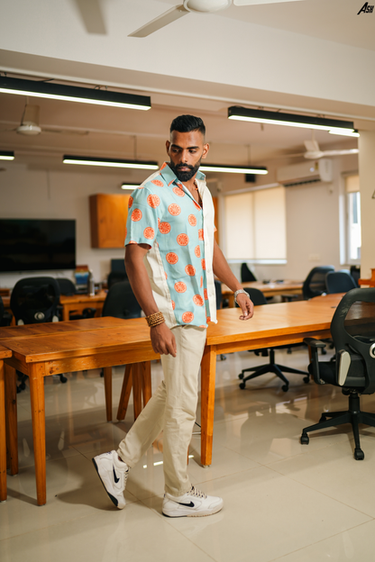 Half and Half White and Blue Tangerine Shirt