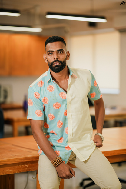 Half and Half White and Blue Tangerine Shirt